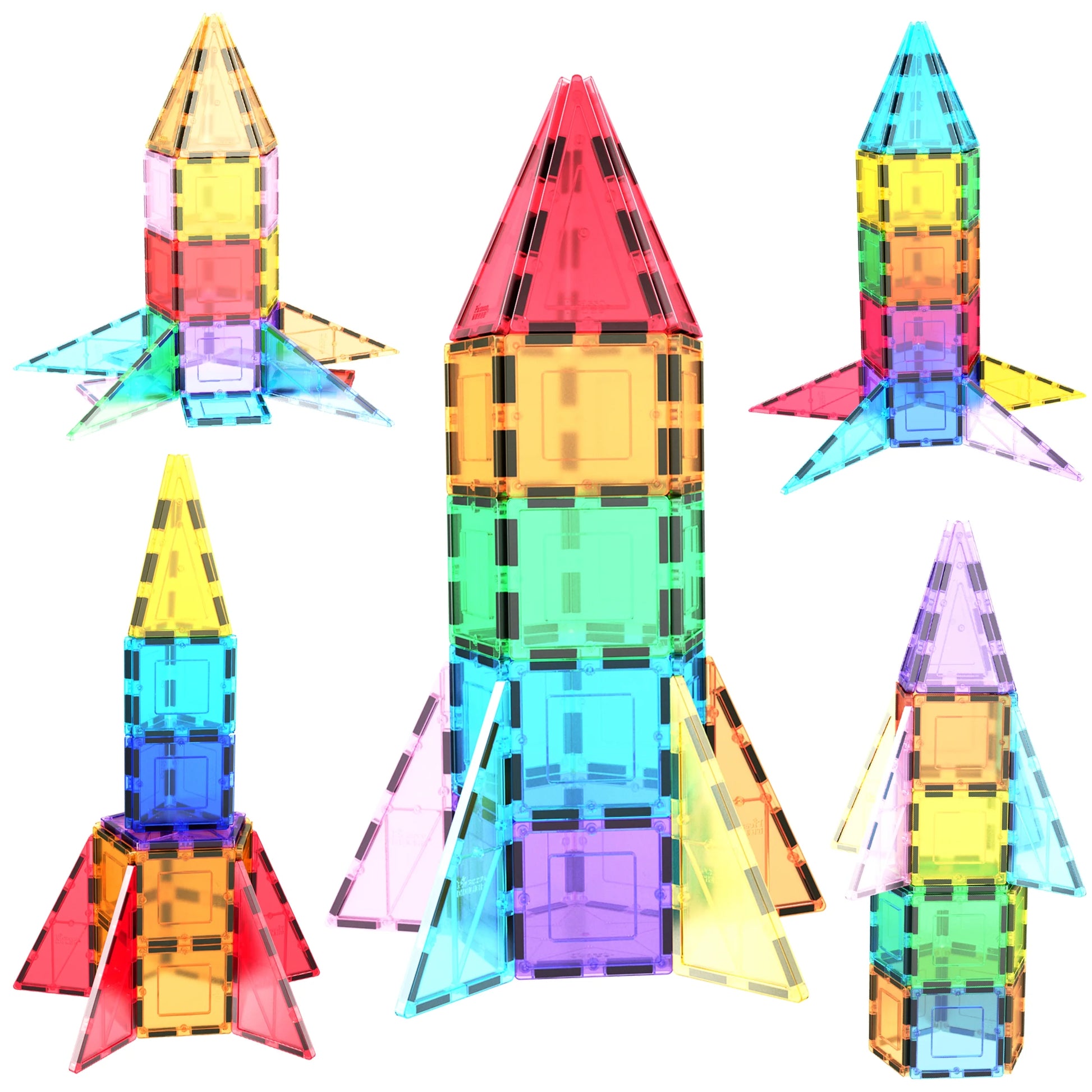 PICASSO-TILES Magnetic Tiles for Kids, 32PCS Rocket Theme Construction STEM Building Blocks Educational Toy