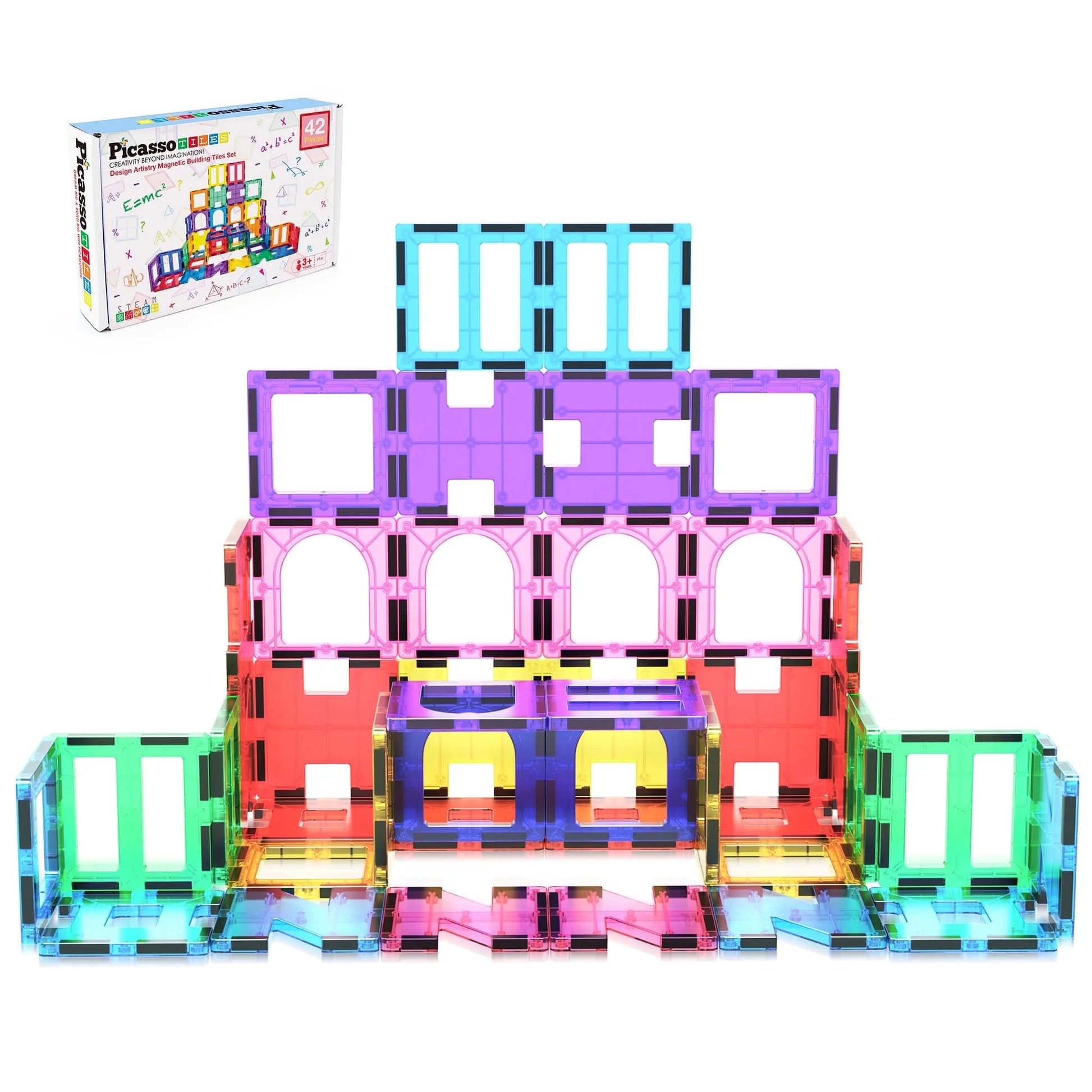 PICASSO-TILES 42 PC Magnetic Building Blocks for Kids, Multicolor