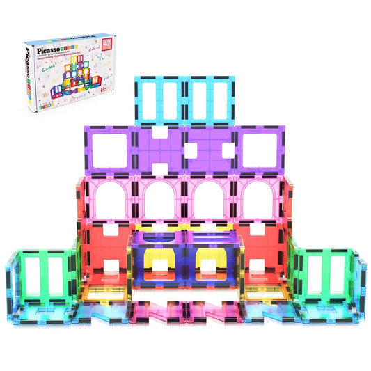 PICASSO-TILES 42 PC Magnetic Building Blocks for Kids, Multicolor