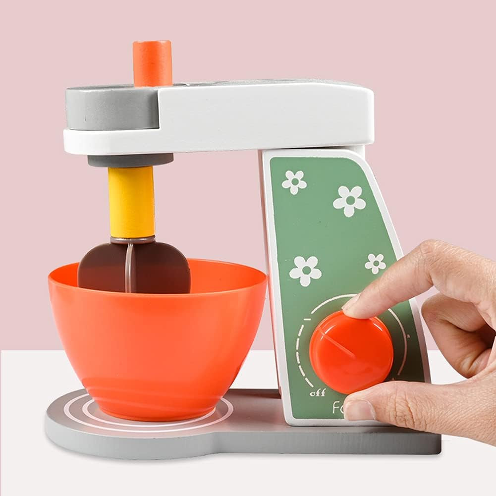 Play Kitchen Accessories Wooden Pastry Mixer, Pretend Play Food Kitchen Set Blender 8 Pieces, Wood Kitchen Playset Accessories Encourage Imaginative Play for Kids, Toddler Toy for Boys and Girls 3+