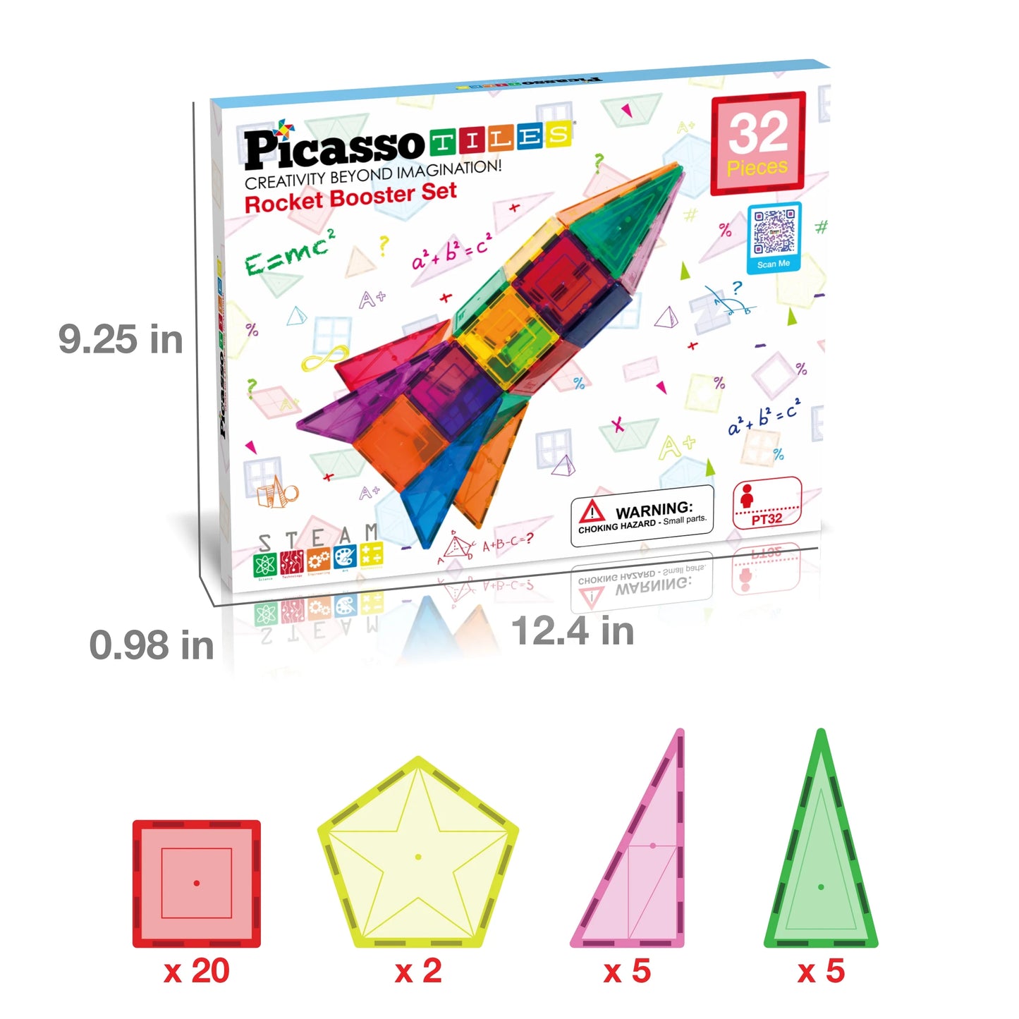 PICASSO-TILES Magnetic Tiles for Kids, 32PCS Rocket Theme Construction STEM Building Blocks Educational Toy