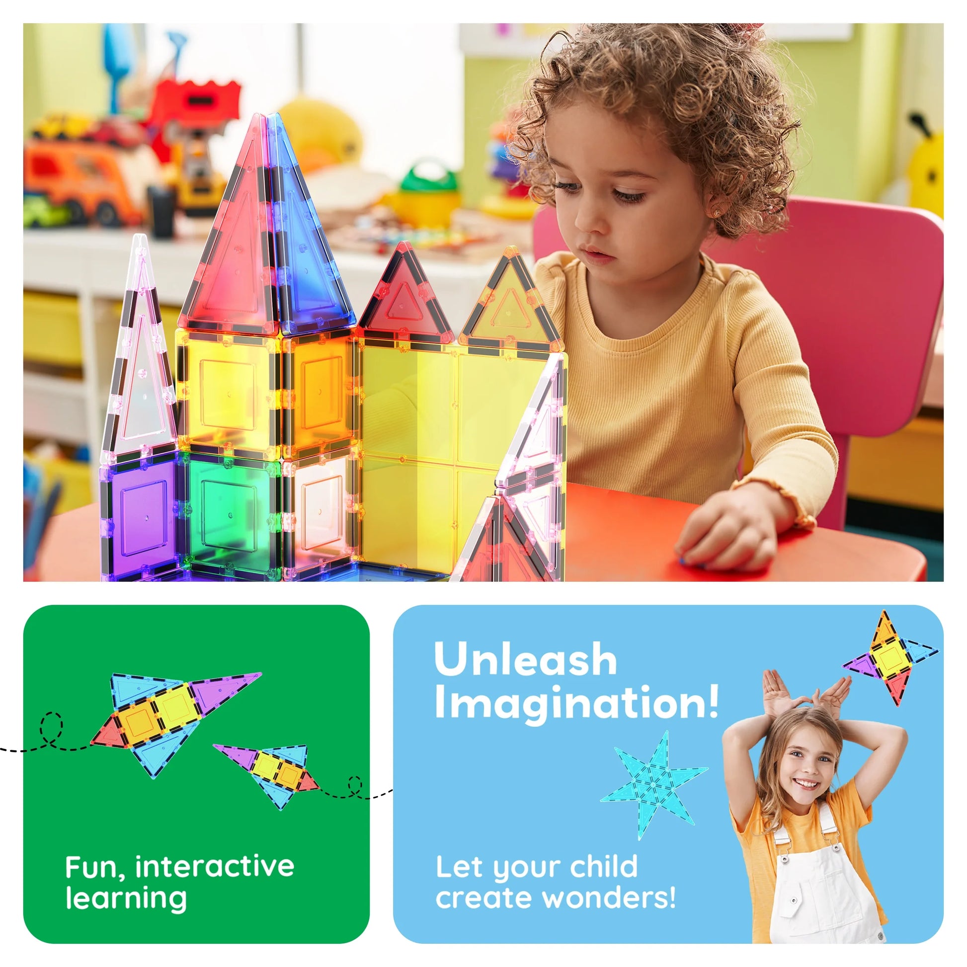PICASSO-TILES Magnetic Tiles for Kids 61PCS Construction STEM Building Blocks Educational Toy
