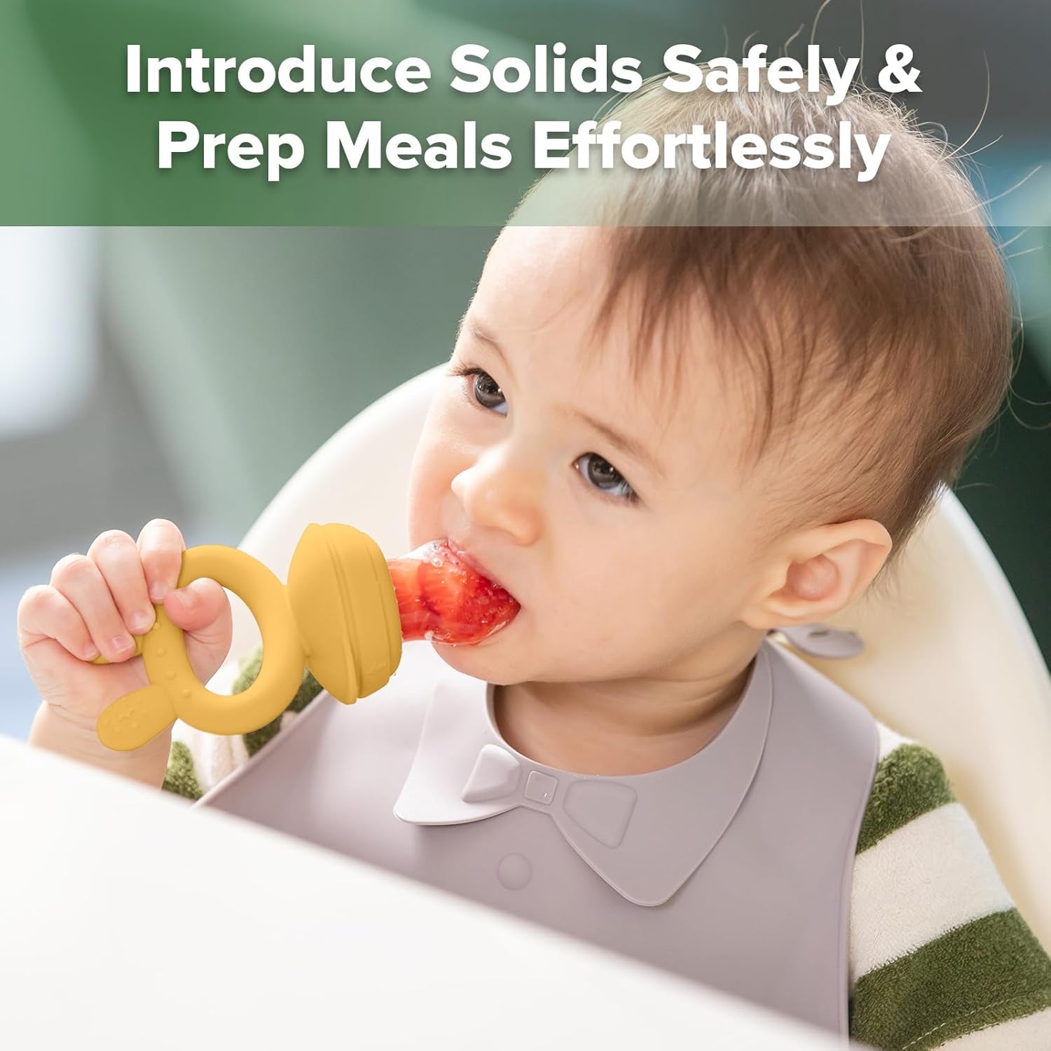 Baby Fruit Food Feeder & Mini Freezer Nibble Tray Combo, Breastmilk Popsicle Molds for Baby Cooling Relief, BPA Free Silicone Feeder for Safe Infant Self Feeding, 4 Month+ (Mustard)