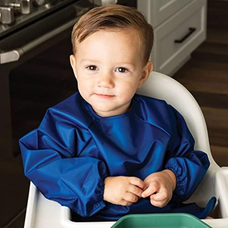Mess Proof Baby Bibs, 2Pk Waterproof Smock Baby Bibs for Eating, Machine Washable Long Sleeve Bibs, Baby Led Weaning, Toddler Bibs, BLW Supplies (Grey Indigo, Large 2-4 Years)