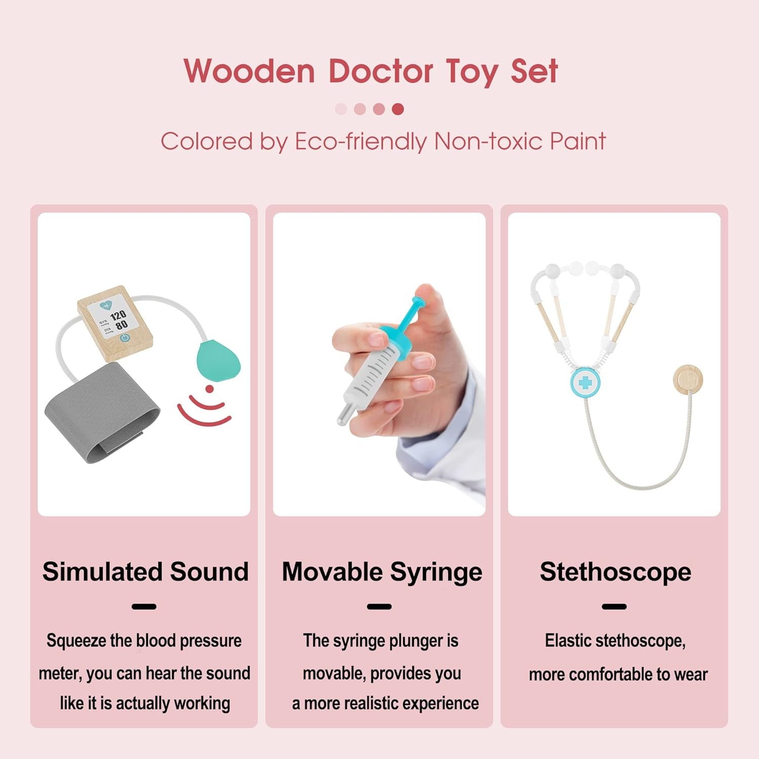 Liphontcta Looden Doctor Toy Playset,18-Pcs Dentist Toolbox Medical Kit Garden Sculpture Outdoor Decoration