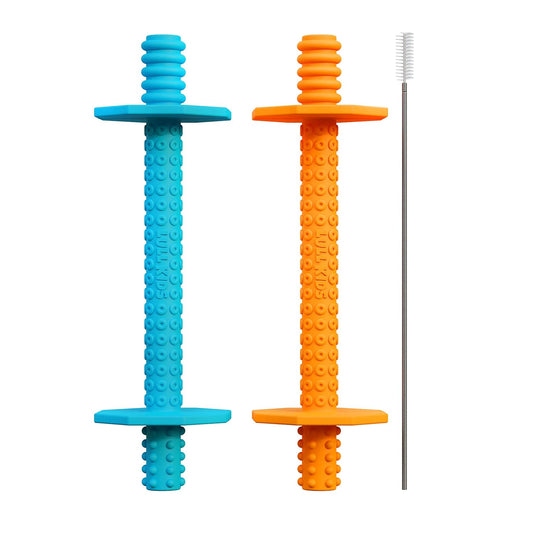 Hollow Teething Tubes - Baby Teething Toys for Babies 0-6 Months, Teething Toys for Babies 6-12 Months - Baby Teether, Teething Straws, Teething Sticks (Blue/Orange)
