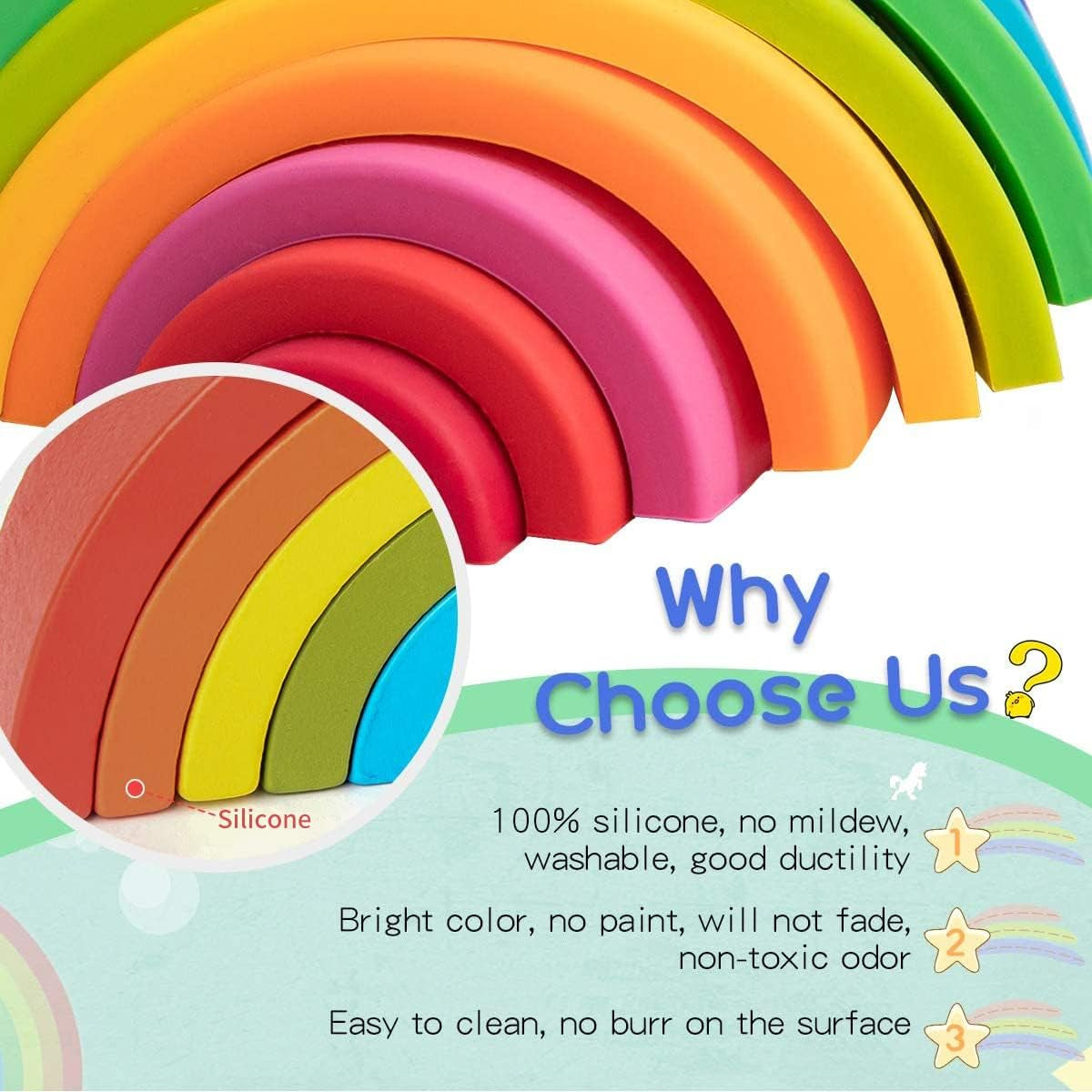 Rainbow Stacker Toys 6Pcs Building Blocks Set Silicone Stacking Toy Early Matching Educational Montessori Toys , Orange Series