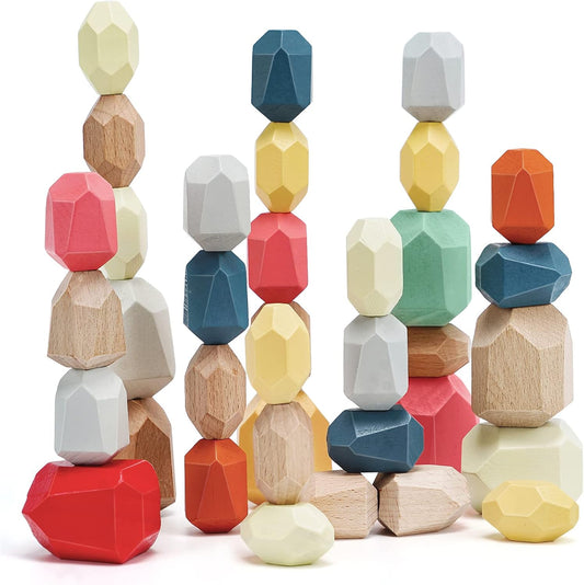 36PCS Wooden Sorting Stacking Rocks Building Blocks for 3 4 5 6 Years Old Kids, Balancing Stones Game Educational Preschool Learning Montessori Toys Toddler Fine Motor Skill Sensory Toy, Boy Girl Gift
