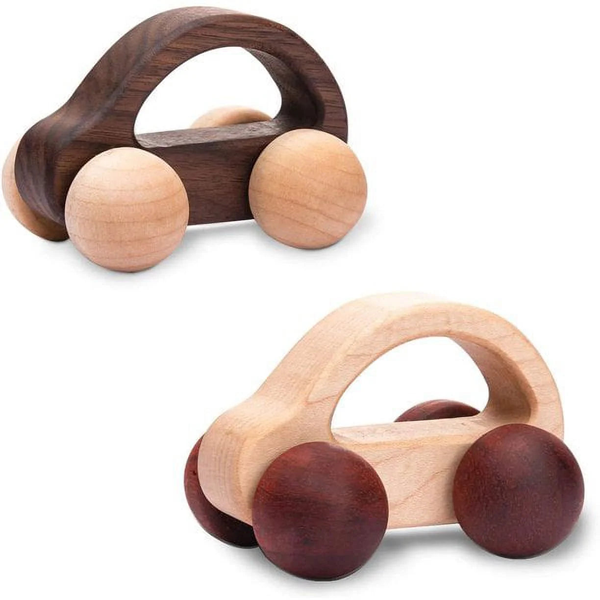 Organic Baby Push Car Wooden Toys 2Pc Wood Car and Fine Movement Development and Infant Grasping Montessori Toys
