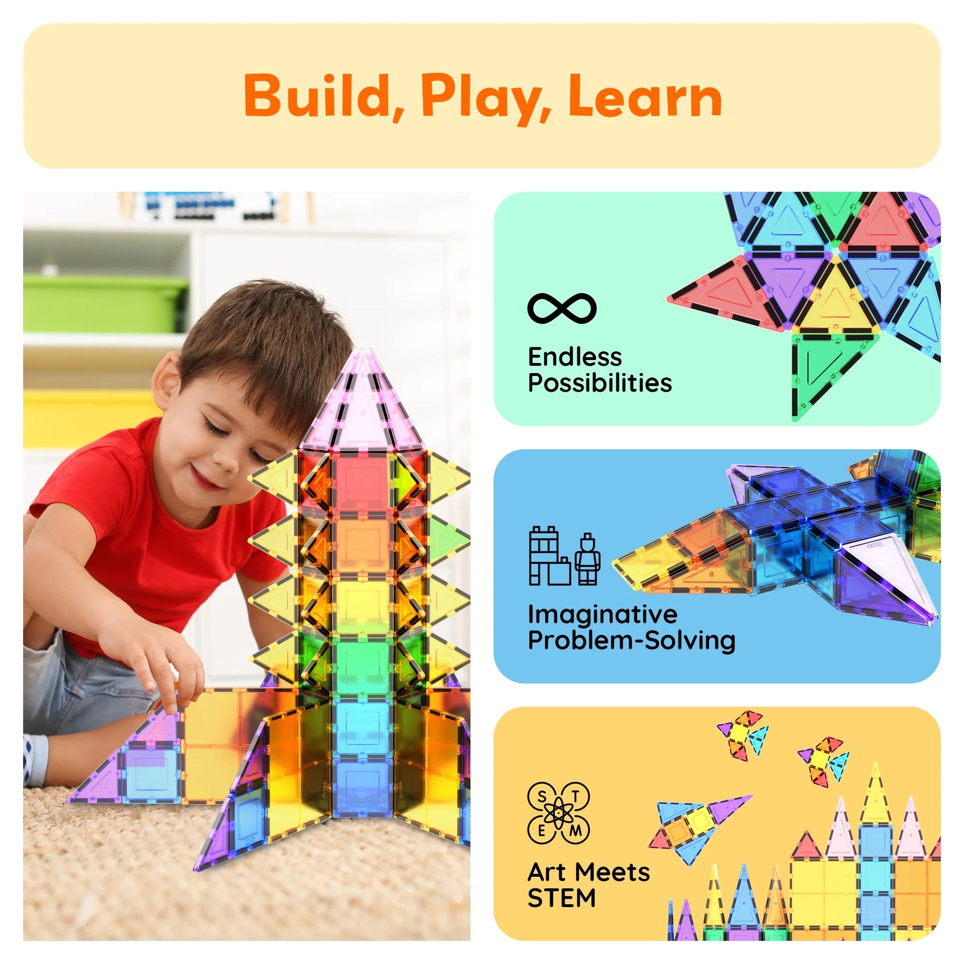 PICASSO-TILES Magnetic Tiles for Kids 61PCS Construction STEM Building Blocks Educational Toy
