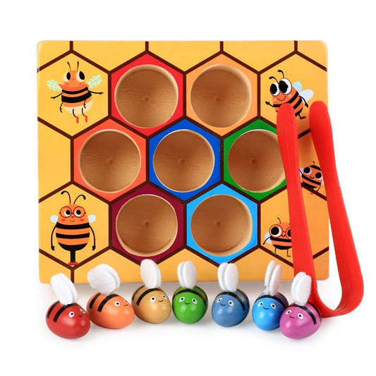 Toddler Fine Motor Skills Toys, Bee to Hive Matching Game, Wooden Color Sorting Toy for Toddler 2 3 Years Old, Montessori Preschool Learning Toys Gift for Children