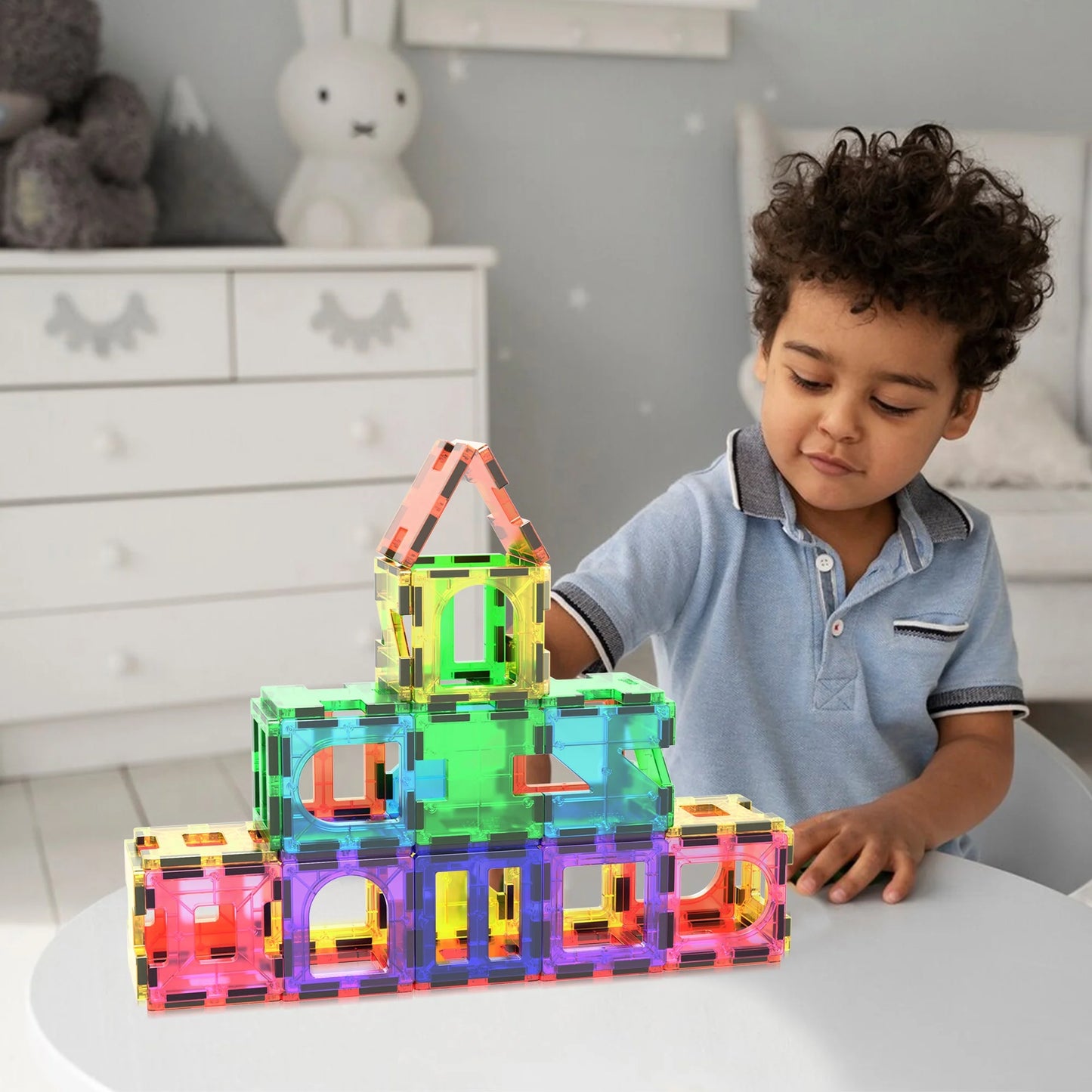 PICASSO-TILES 42 PC Magnetic Building Blocks for Kids, Multicolor