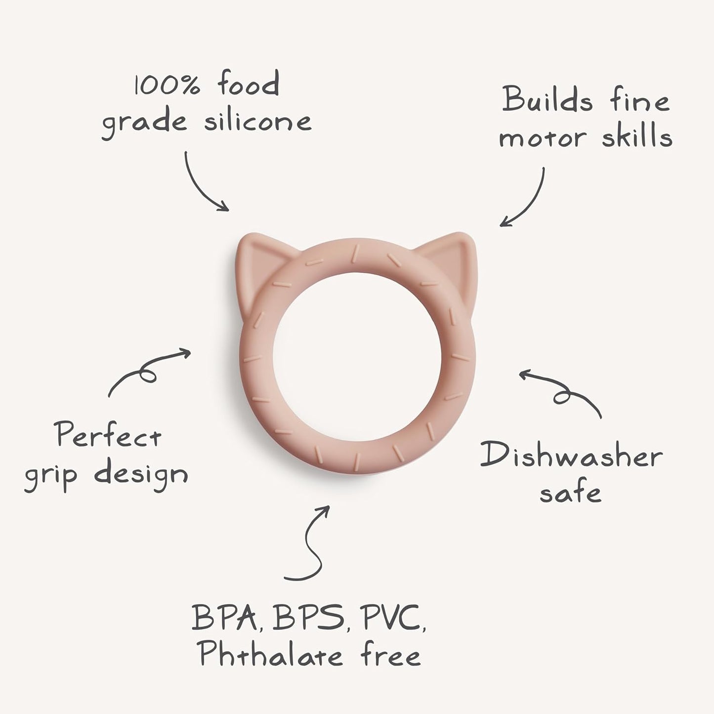 Silicone Baby Teether Toy | Cat (Blush)