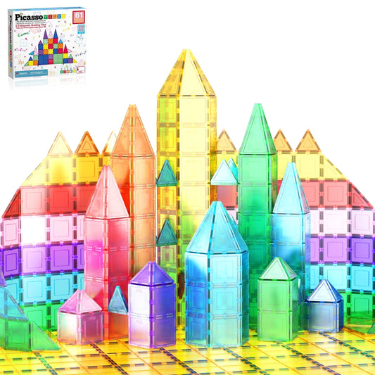 PICASSO-TILES Magnetic Tiles for Kids 61PCS Construction STEM Building Blocks Educational Toy
