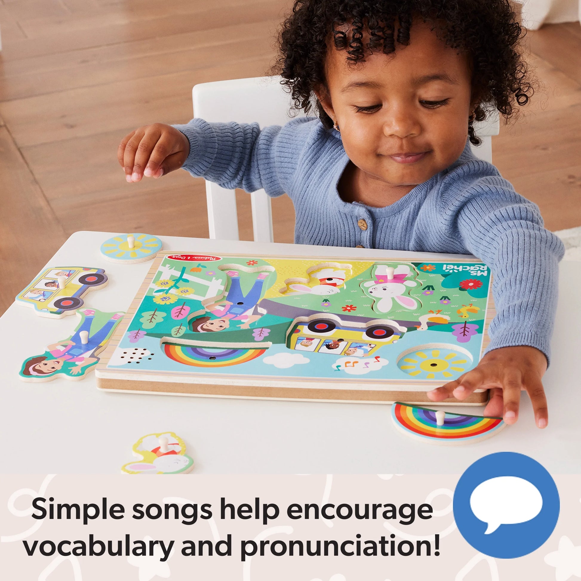 ™ ® Wooden Song Peg Puzzle, 6-Piece with Full Songs, Toddler Toys for Boys and Girls Ages 2-5+ Years - FSC Certified