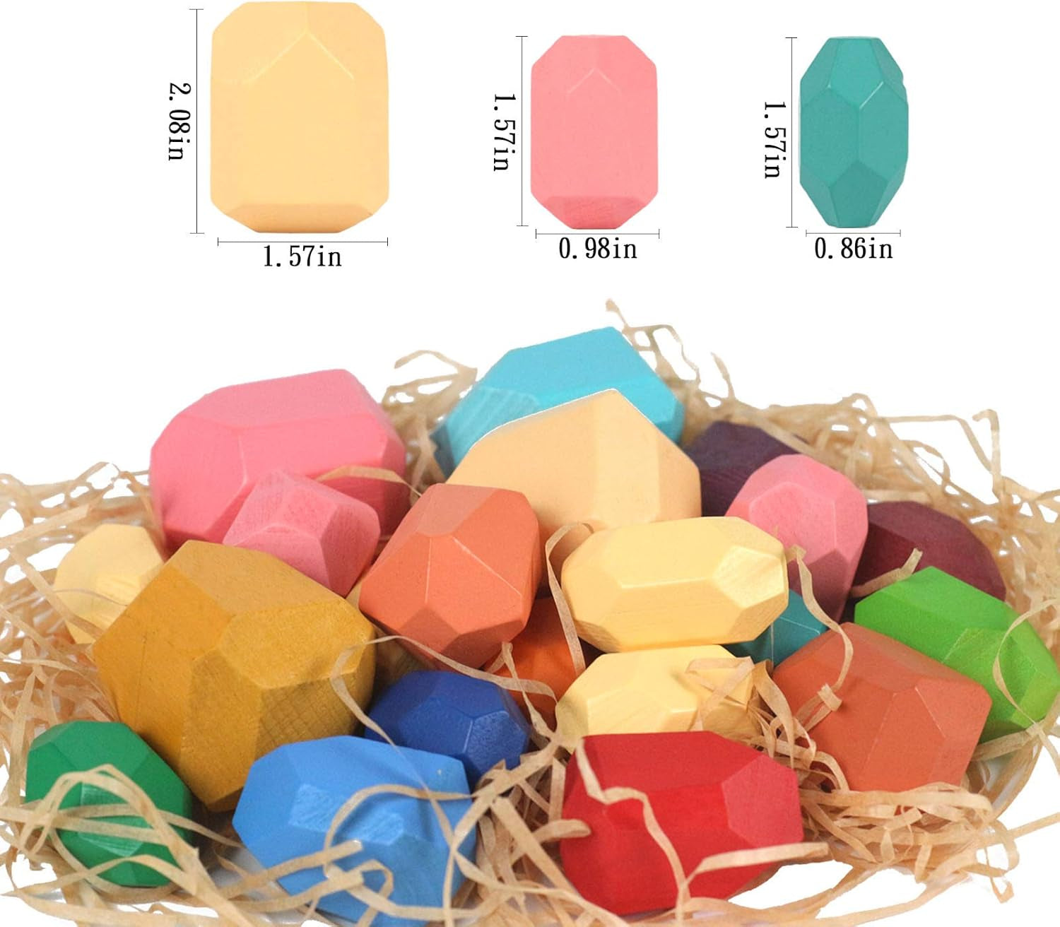 [Colourful/21Pcs] Wood Stone Stacking Blocks,Stacking Rocks, Colored Wooden Building Stacking Blocks Stones Balancing Game, Puzzle Stacking Toy Rock Blocks for Girls/Boys/Kids