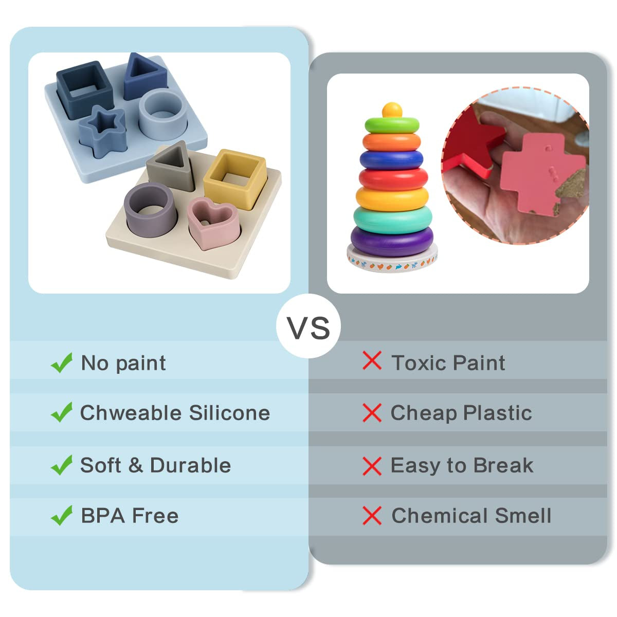Baby Silicone Shape Puzzle & Teething Toys, Stacking Blocks Montessori Toys for 3M+ Babies, Bpa-Free. Starlight