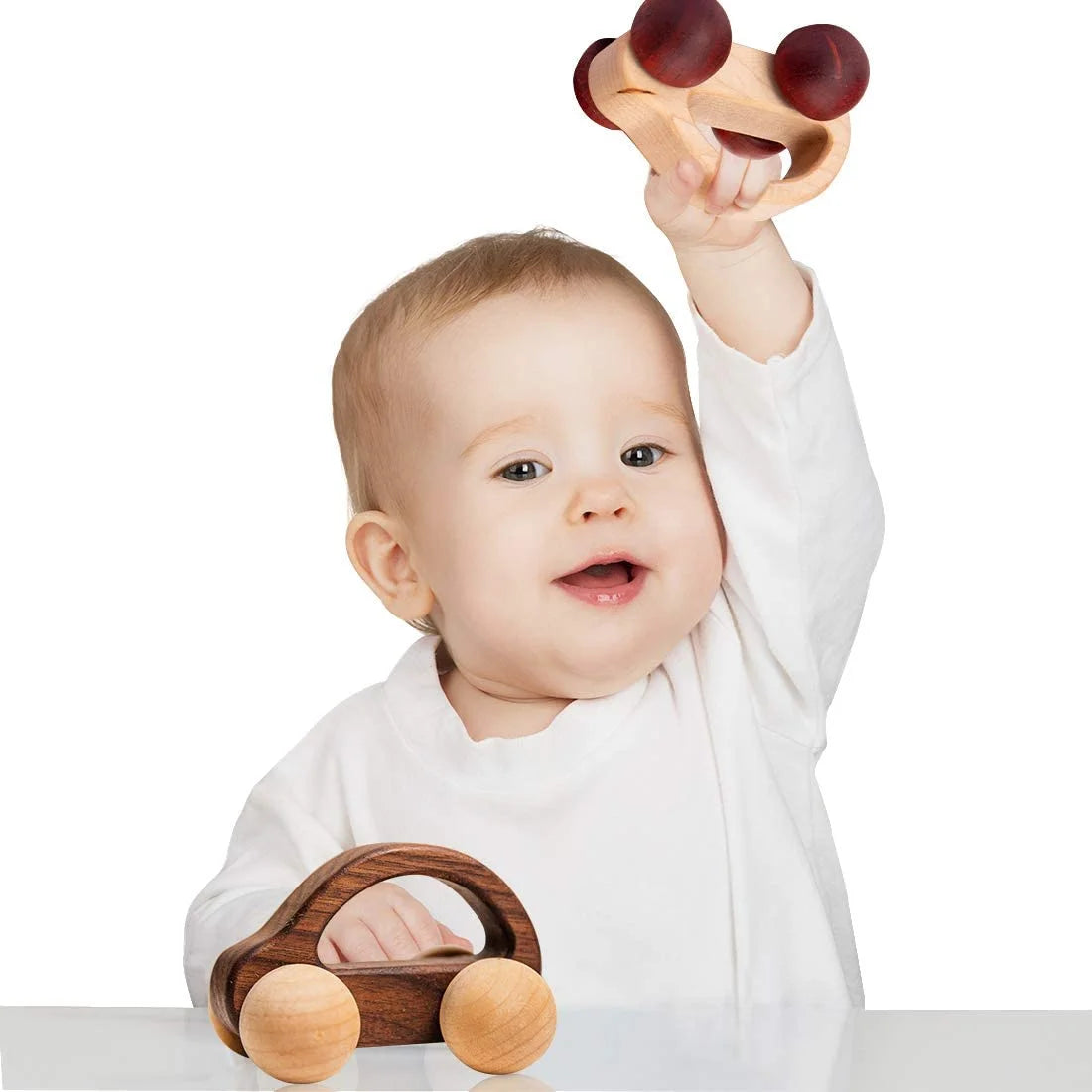 Organic Baby Push Car Wooden Toys 2Pc Wood Car and Fine Movement Development and Infant Grasping Montessori Toys