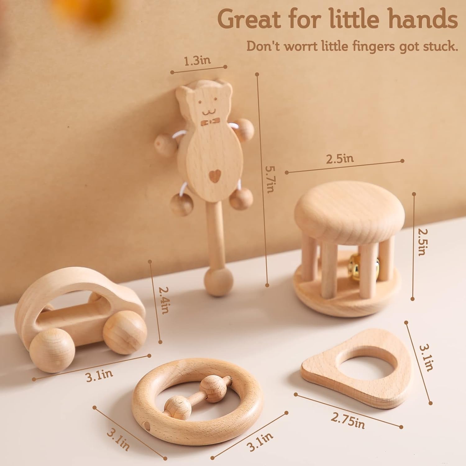 Puzzle Toys Montessori Rattle Set Infant Wooden Rattles Interesting Toy 5Pc Nursing Wooden Baby Toys
