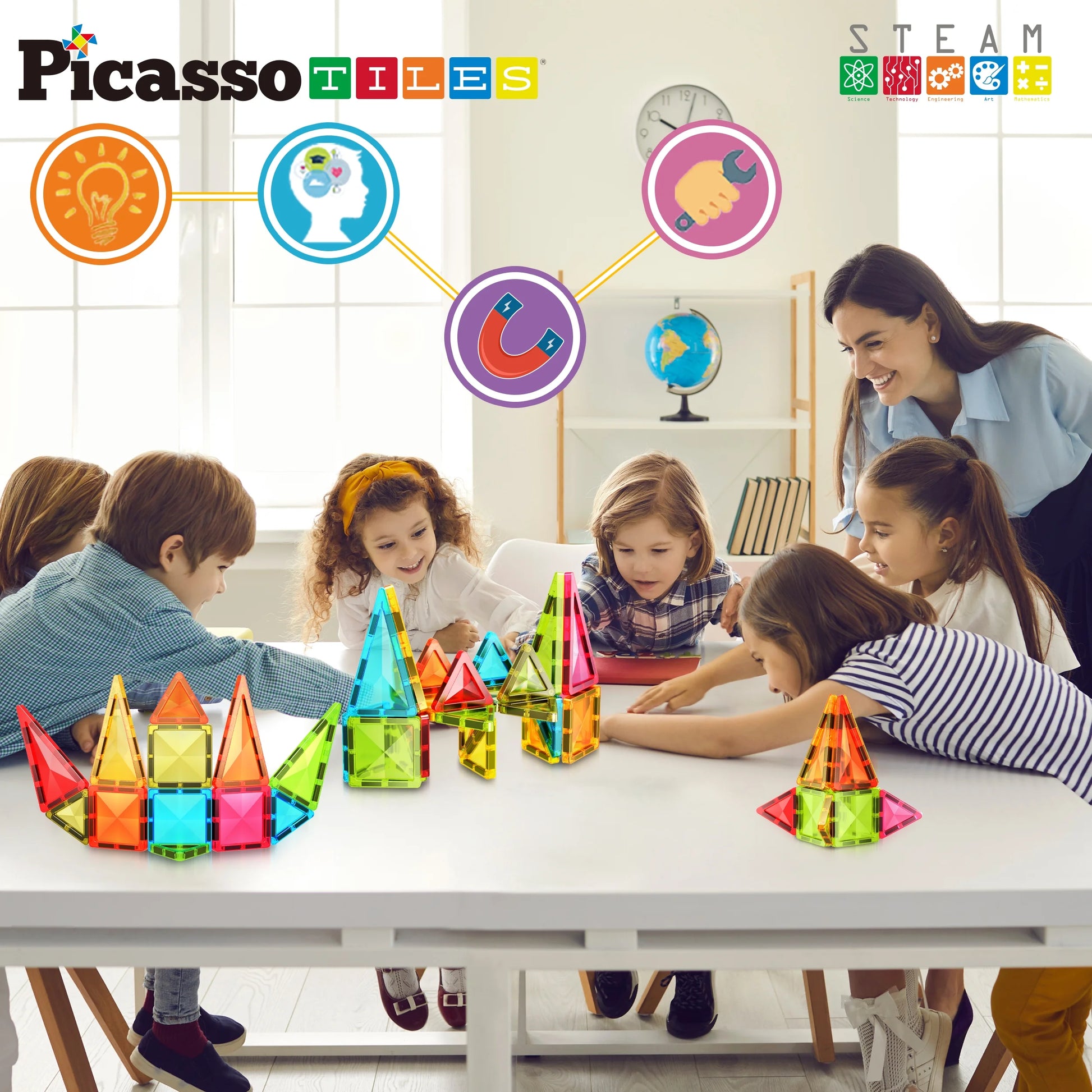 PICASSO-TILES Magnetic Tiles for Kids, Travel Size 36PCS Construction STEM Building Blocks Educational Toy
