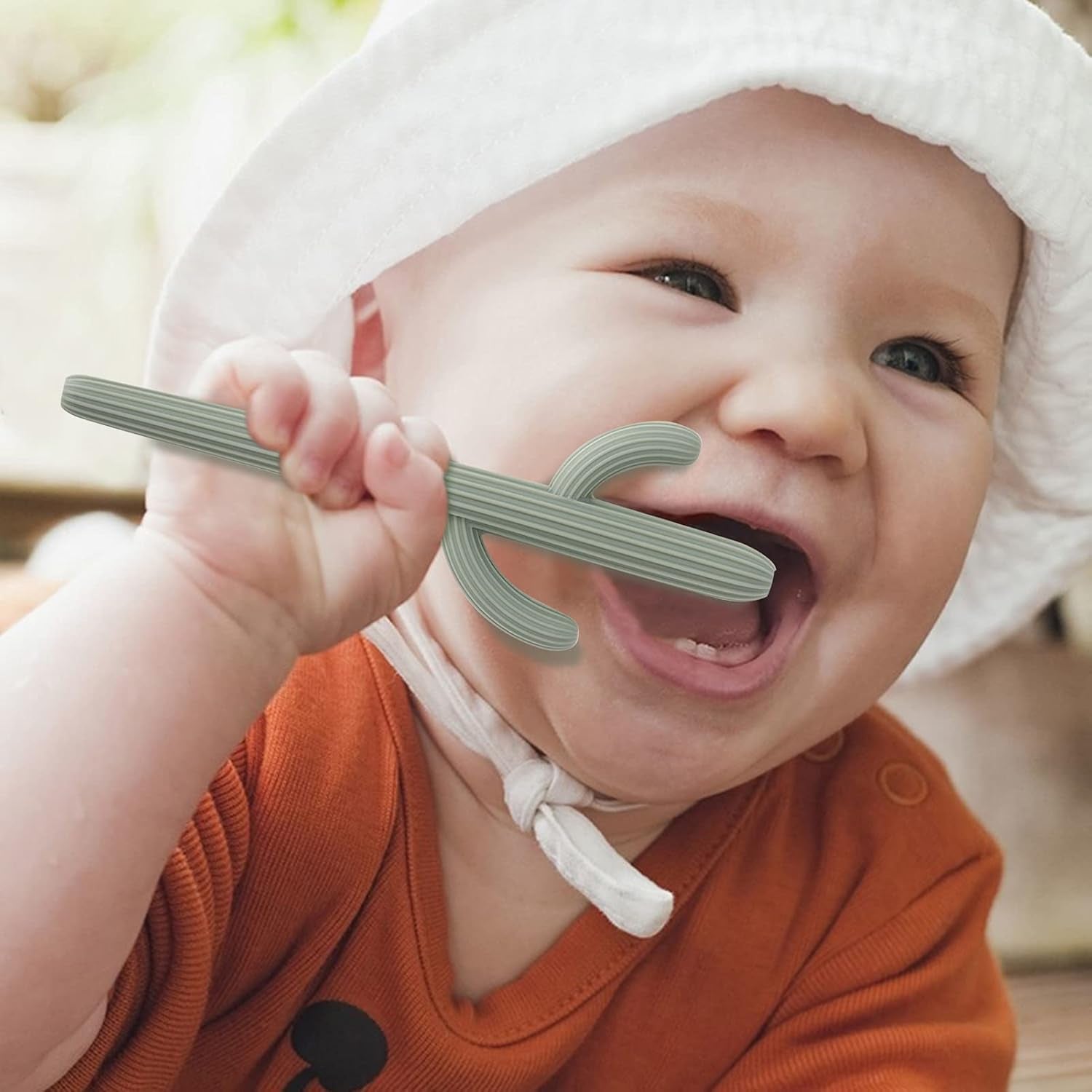 Baby Teething Toy,  Silicone Teethers for Babies and Infants, Baby Cactus Teether for Self-Soothing Pain Reliefe, Easy to Hold, BPA Free, 3+Months, Sage